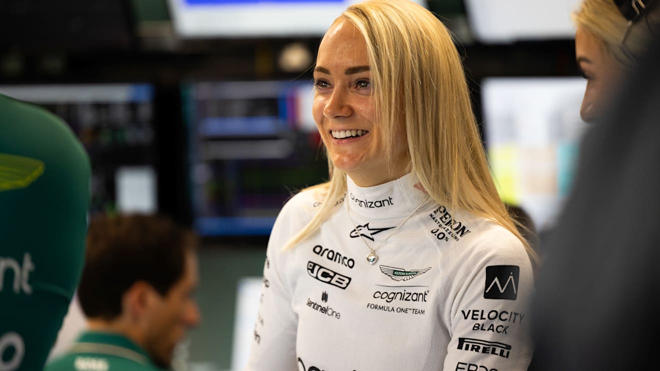 Hawkins made her F1 test debut with Aston Martin, driving the 2021-spec car at Budapest 