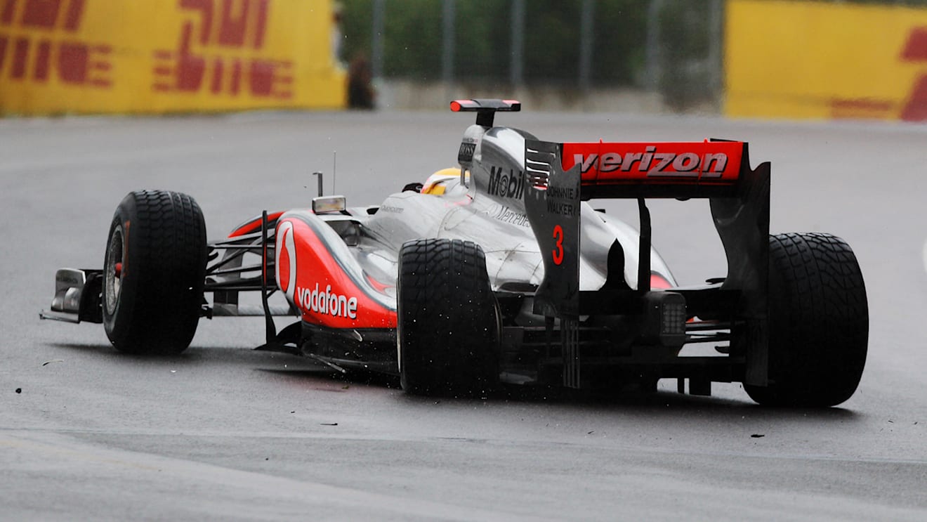 Hamilton picked up terminal car damage in his clash with team mate Button