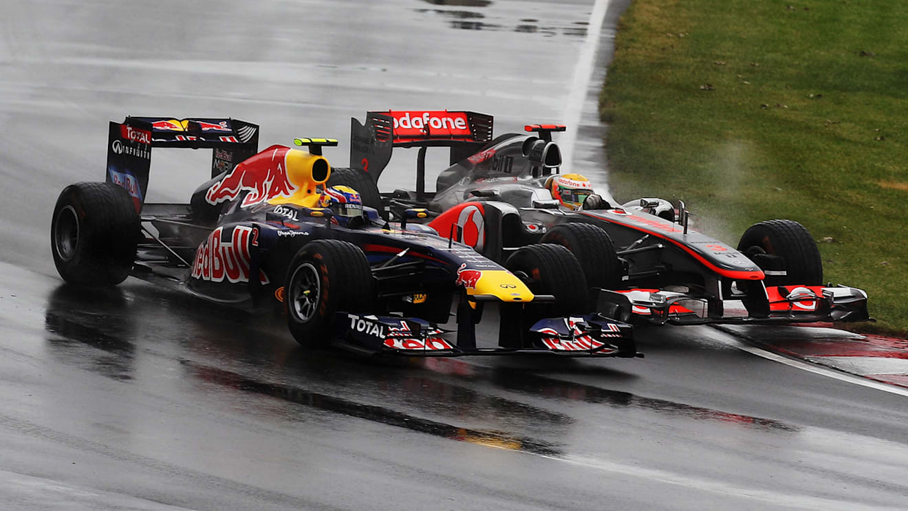 Hamilton and Webber tangled at Turn 1 when the Safety Car came into the pits and racing began