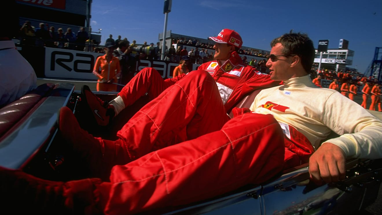 It came as Schumacher tried to overtake team mate Irvine heading into the high-speed Stowe corner