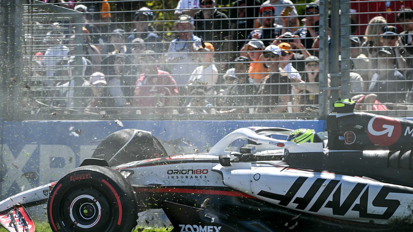 Haas F1 Team's British driver Oliver Bearman crashes during the first practice session of the Formula One Australian Grand Prix at the Albert Park Circuit in Melbourne on March 14, 2025. (Photo by Paul Crock / AFP) / -- IMAGE RESTRICTED TO EDITORIAL USE - STRICTLY NO COMMERCIAL USE -- (Photo by PAUL CROCK/AFP via Getty Images)