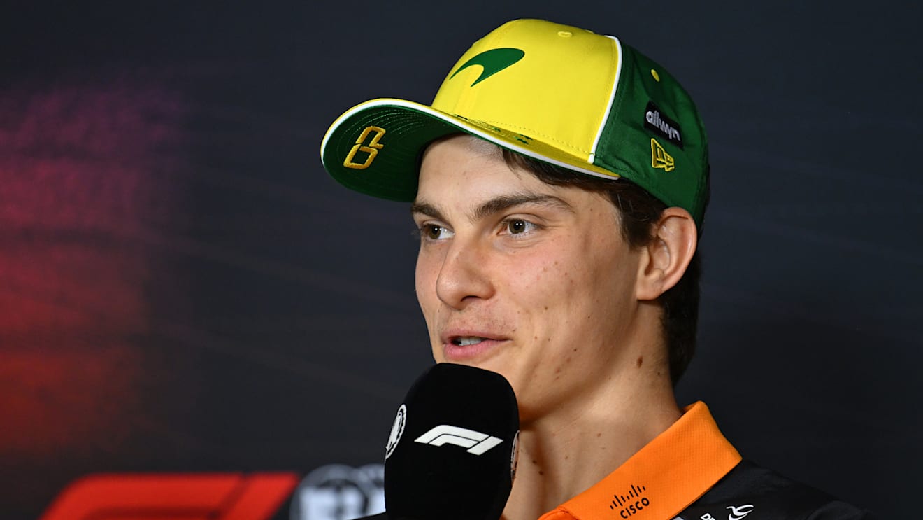 MELBOURNE, AUSTRALIA - MARCH 13: Oscar Piastri of Australia and McLaren is interviewed in the Press Conference during previews ahead of the F1 Grand Prix of Australia at Albert Park Grand Prix Circuit on March 13, 2025 in Melbourne, Australia. (Photo by Sam Bagnall/Sutton Images)