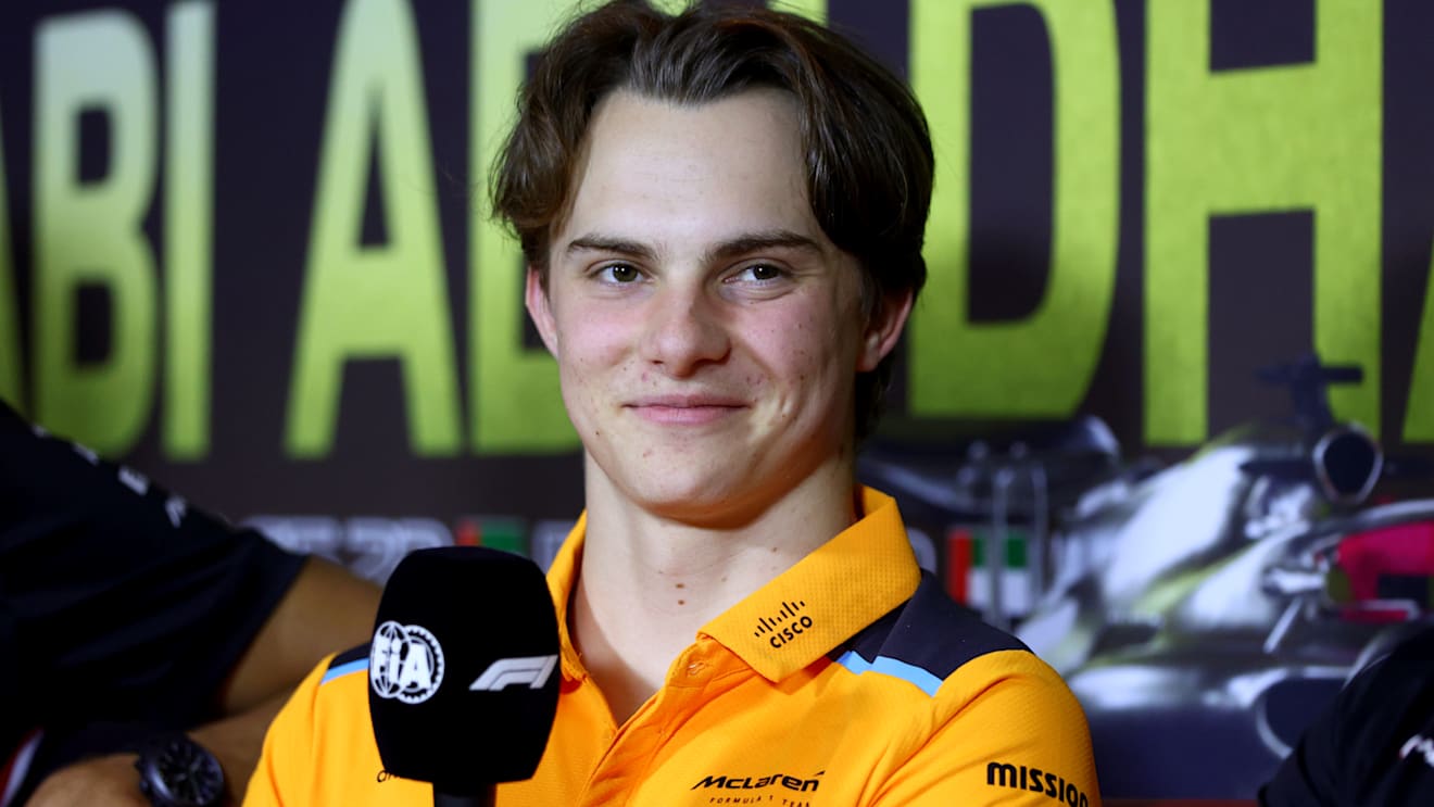 ABU DHABI, UNITED ARAB EMIRATES - NOVEMBER 23: Oscar Piastri of Australia and McLaren attends the Drivers Press Conference during previews ahead of the F1 Grand Prix of Abu Dhabi at Yas Marina Circuit on November 23, 2023 in Abu Dhabi, United Arab Emirates. (Photo by Clive Rose/Getty Images)