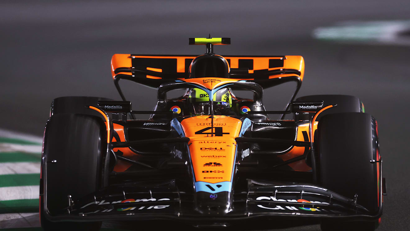 JEDDAH, SAUDI ARABIA - MARCH 18: Lando Norris of Great Britain driving the (4) McLaren MCL60 Mercedes on track during qualifying ahead of the F1 Grand Prix of Saudi Arabia at Jeddah Corniche Circuit on March 18, 2023 in Jeddah, Saudi Arabia. (Photo by Lars Baron/Getty Images)