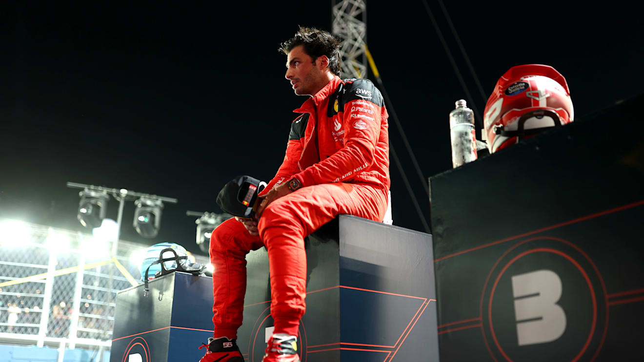 SINGAPORE, SINGAPORE - SEPTEMBER 16: Pole position qualifier Carlos Sainz of Spain and Ferrari looks on in parc ferme during qualifying ahead of the F1 Grand Prix of Singapore at Marina Bay Street Circuit on September 16, 2023 in Singapore, Singapore. (Photo by Dan Istitene - Formula 1/Formula 1 via Getty Images)