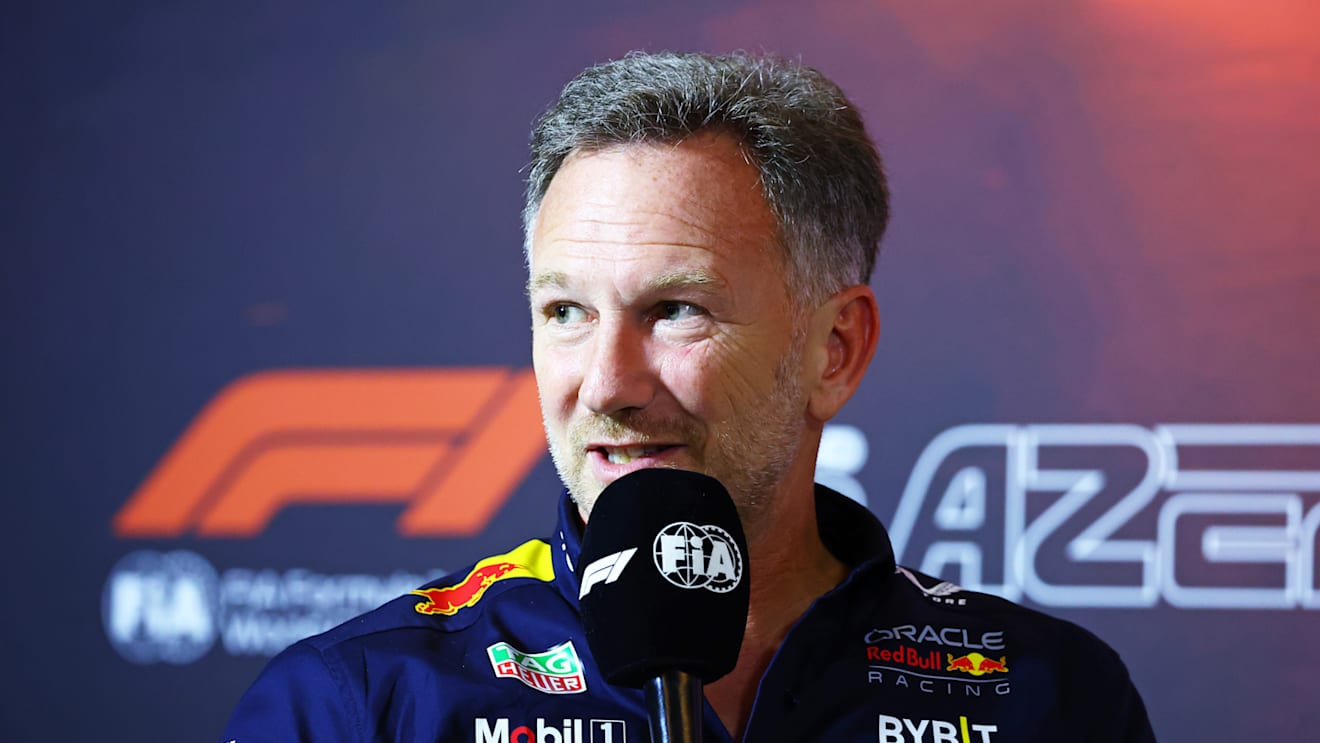 BAKU, AZERBAIJAN - SEPTEMBER 13: Oracle Red Bull Racing Team Principal Christian Horner attends the Team Principals Press Conference during practice ahead of the F1 Grand Prix of Azerbaijan at Baku City Circuit on September 13, 2024 in Baku, Azerbaijan. (Photo by Clive Rose/Getty Images)
