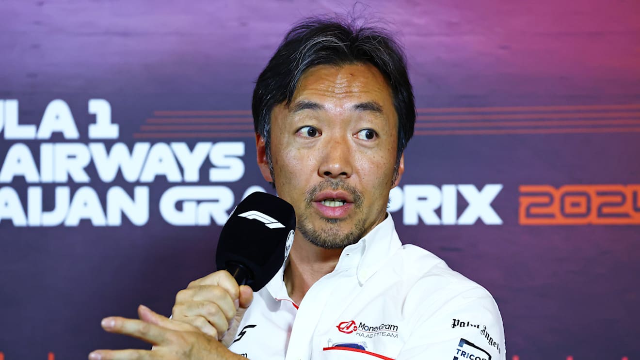 BAKU, AZERBAIJAN - SEPTEMBER 13: Haas F1 Team Principal Ayao Komatsu attends the Team Principals Press Conference during practice ahead of the F1 Grand Prix of Azerbaijan at Baku City Circuit on September 13, 2024 in Baku, Azerbaijan. (Photo by Clive Rose/Getty Images)