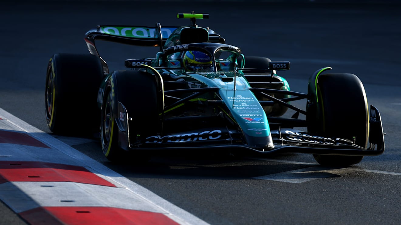 BAKU, AZERBAIJAN - SEPTEMBER 13: Fernando Alonso of Spain driving the (14) Aston Martin AMR24 Mercedes on track during practice ahead of the F1 Grand Prix of Azerbaijan at Baku City Circuit on September 13, 2024 in Baku, Azerbaijan. (Photo by Clive Rose - Formula 1/Formula 1 via Getty Images)