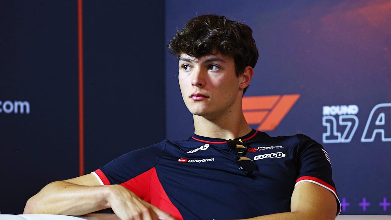 BAKU, AZERBAIJAN - SEPTEMBER 12: Oliver Bearman of Great Britain and Haas F1 attends the Drivers Press Conference during previews ahead of the F1 Grand Prix of Azerbaijan at Baku City Circuit on September 12, 2024 in Baku, Azerbaijan. (Photo by Clive Rose/Getty Images)