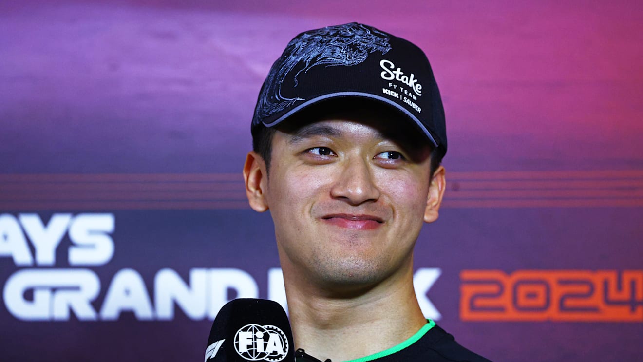 BAKU, AZERBAIJAN - SEPTEMBER 12: Zhou Guanyu of China and Stake F1 Team Kick Sauber attends the Drivers Press Conference during previews ahead of the F1 Grand Prix of Azerbaijan at Baku City Circuit on September 12, 2024 in Baku, Azerbaijan. (Photo by Clive Rose/Getty Images)