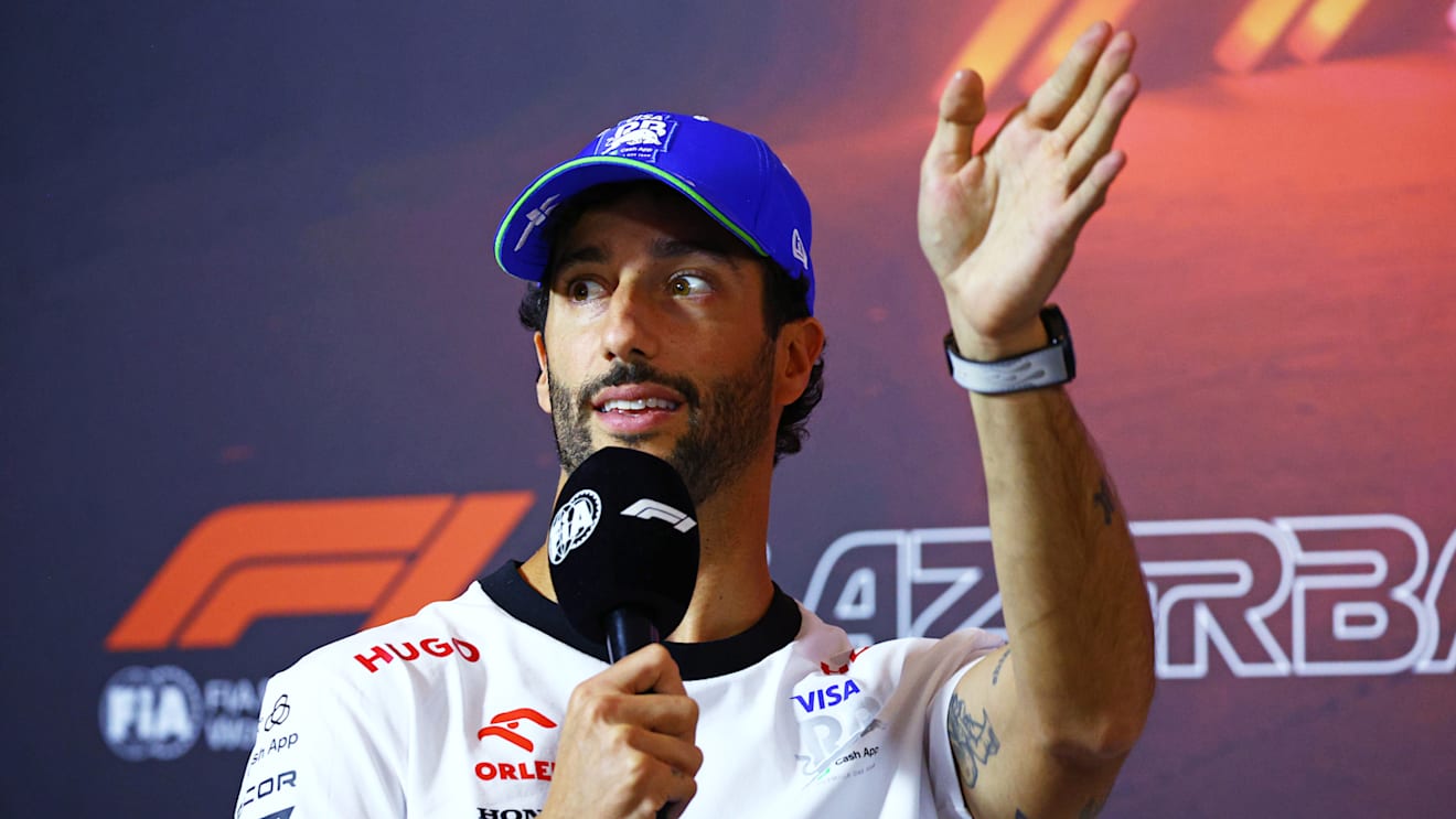 BAKU, AZERBAIJAN - SEPTEMBER 12: Daniel Ricciardo of Australia and Visa Cash App RB attends the Drivers Press Conference during previews ahead of the F1 Grand Prix of Azerbaijan at Baku City Circuit on September 12, 2024 in Baku, Azerbaijan. (Photo by Clive Rose/Getty Images)