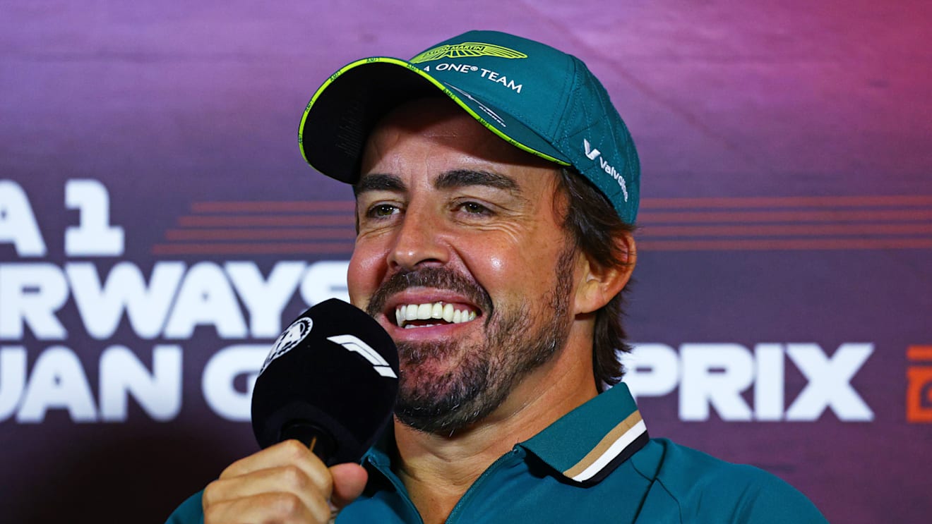BAKU, AZERBAIJAN - SEPTEMBER 12: Fernando Alonso of Spain and Aston Martin F1 Team attends the Drivers Press Conference during previews ahead of the F1 Grand Prix of Azerbaijan at Baku City Circuit on September 12, 2024 in Baku, Azerbaijan. (Photo by Clive Rose/Getty Images)
