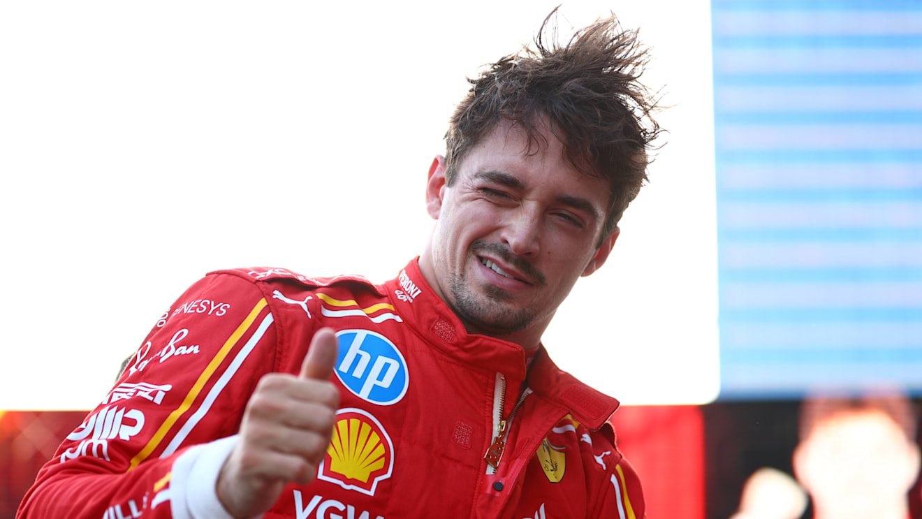 BAKU, AZERBAIJAN - SEPTEMBER 14: Pole position qualifier Charles Leclerc of Monaco and Ferrari celebrates in parc ferme during qualifying ahead of the F1 Grand Prix of Azerbaijan at Baku City Circuit on September 14, 2024 in Baku, Azerbaijan. (Photo by Clive Rose - Formula 1/Formula 1 via Getty Images)