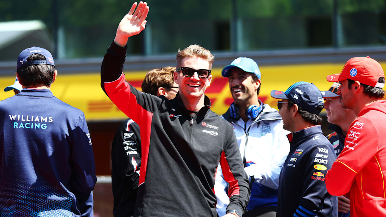 SPA, BELGIUM - JULY 28: Nico Hulkenberg of Germany and Haas F1 waves from the drivers parade prior to the F1 Grand Prix of Belgium at Circuit de Spa-Francorchamps on July 28, 2024 in Spa, Belgium. (Photo by Joe Portlock - Formula 1/Formula 1 via Getty Images)