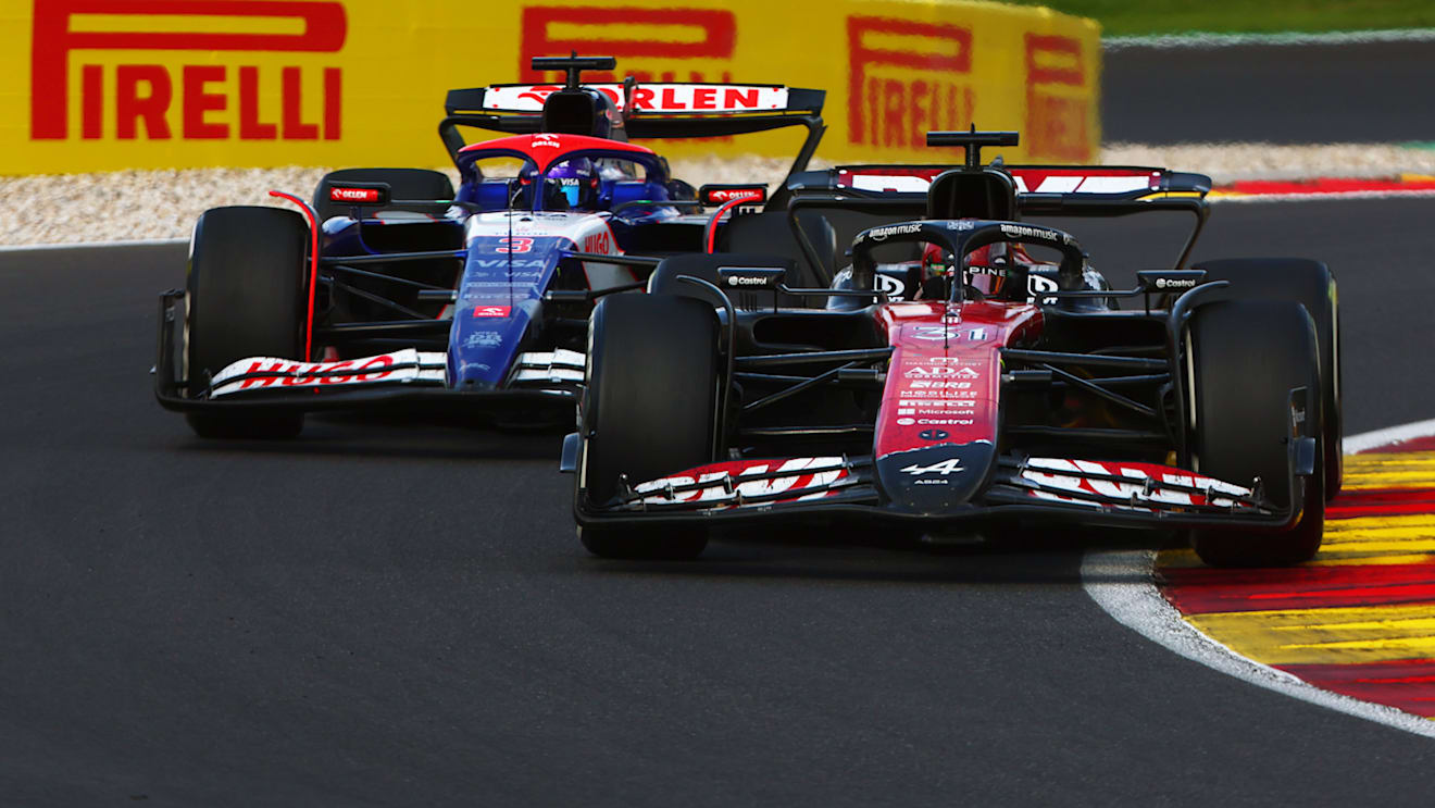SPA, BELGIUM - JULY 28: Esteban Ocon of France driving the (31) Alpine F1 A524 Renault leads Daniel Ricciardo of Australia driving the (3) Visa Cash App RB VCARB 01 on track during the F1 Grand Prix of Belgium at Circuit de Spa-Francorchamps on July 28, 2024 in Spa, Belgium. (Photo by Joe Portlock - Formula 1/Formula 1 via Getty Images)