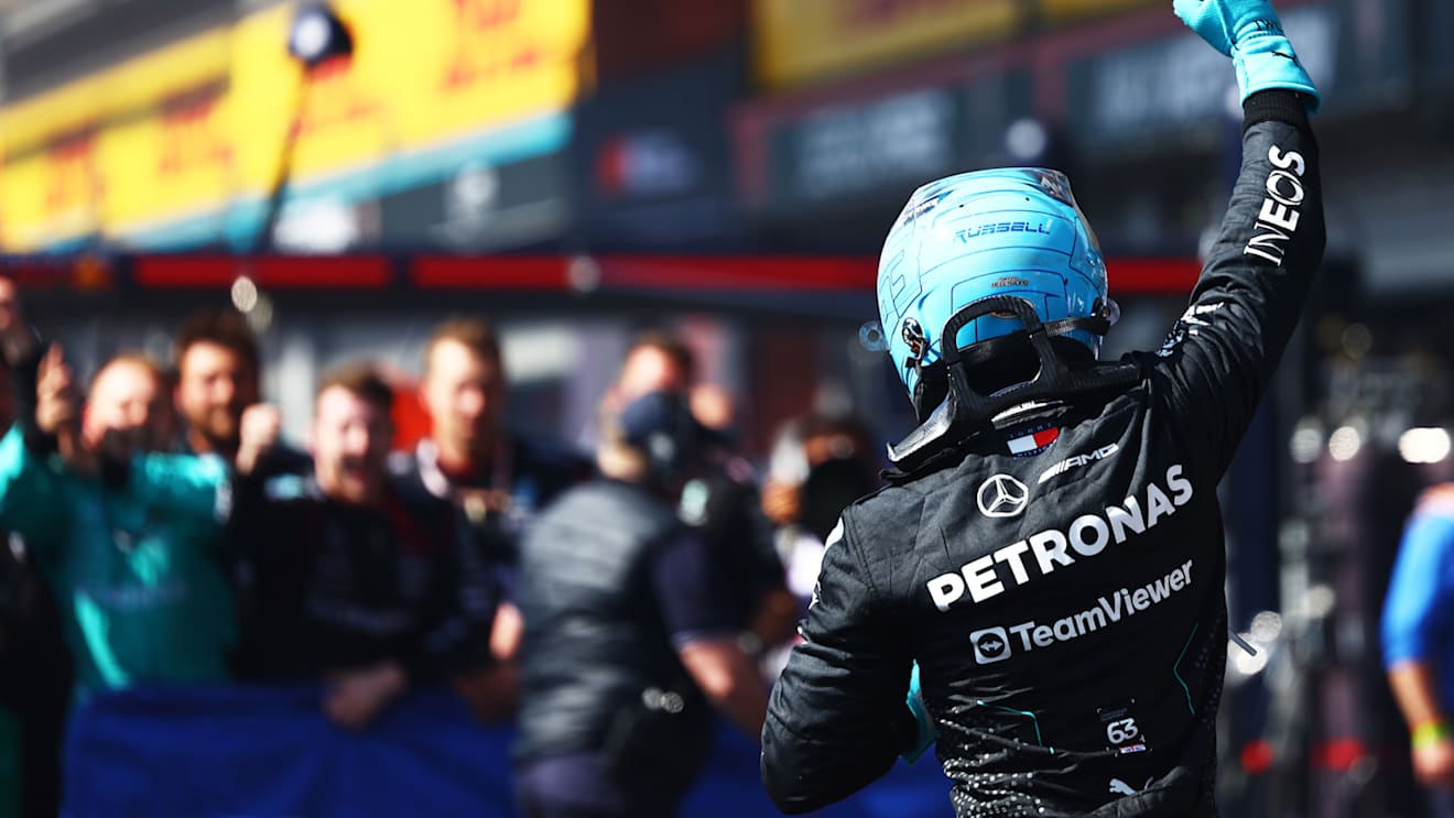 SPA, BELGIUM - JULY 28: Race winner George Russell of Great Britain and Mercedes celebrates in parc ferme during the F1 Grand Prix of Belgium at Circuit de Spa-Francorchamps on July 28, 2024 in Spa, Belgium. (Photo by Mark Thompson/Getty Images)