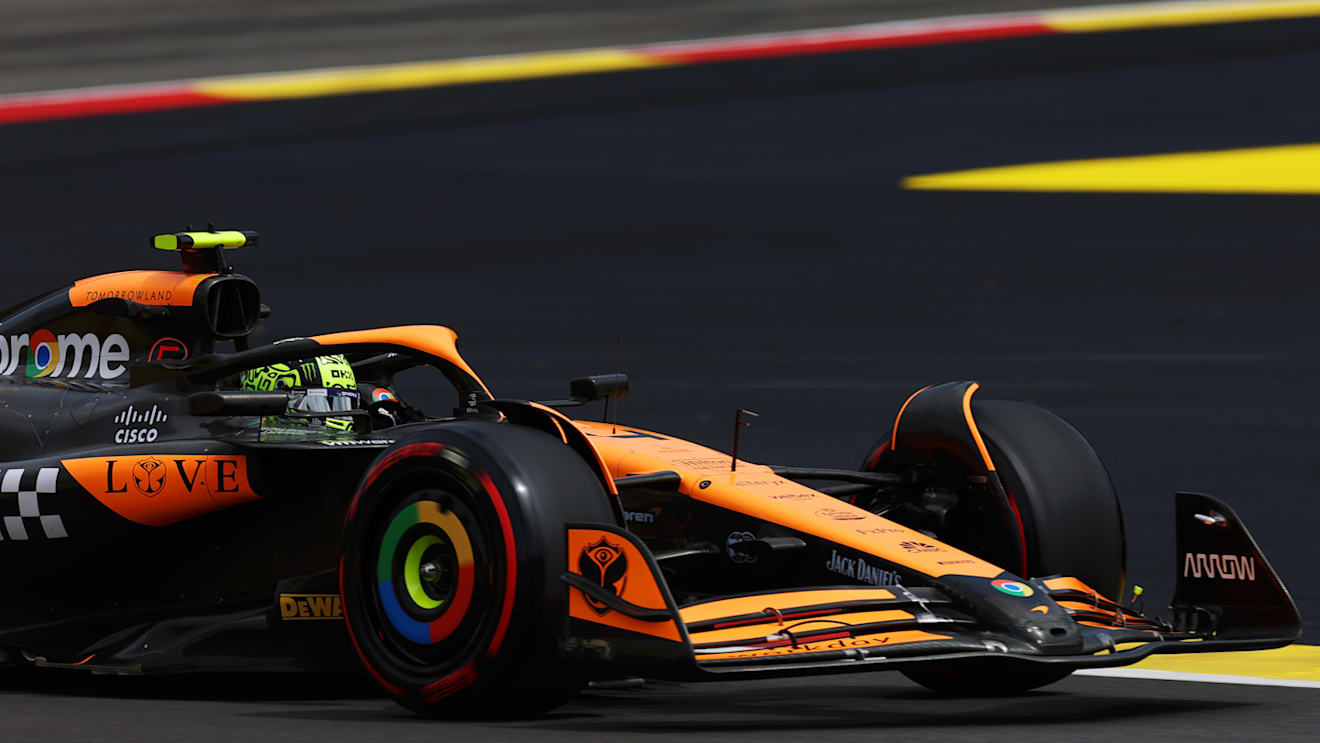 SPA, BELGIUM - JULY 26: Lando Norris of Great Britain driving the (4) McLaren MCL38 Mercedes on track during practice ahead of the F1 Grand Prix of Belgium at Circuit de Spa-Francorchamps on July 26, 2024 in Spa, Belgium. (Photo by Dean Mouhtaropoulos/Getty Images)