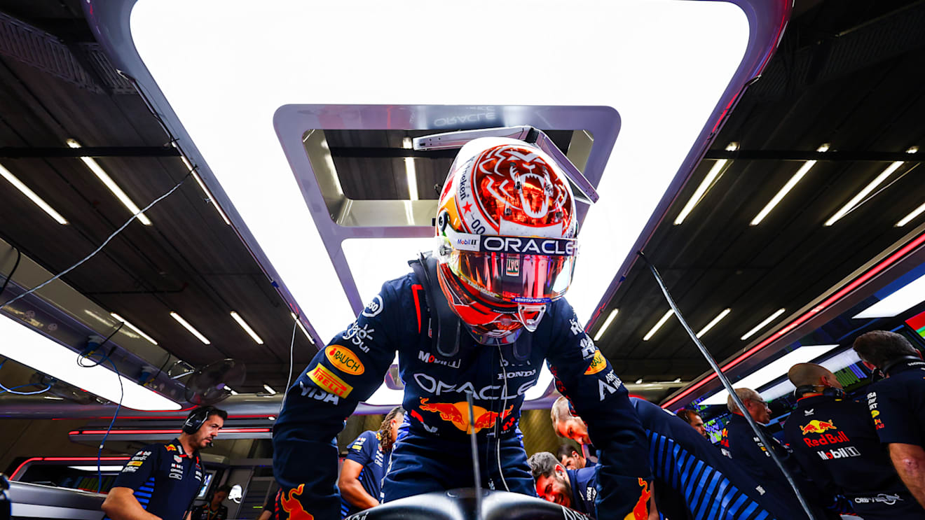 SPA, BELGIUM - JULY 26: Max Verstappen of the Netherlands and Oracle Red Bull Racing climbs from his car in the garage during practice ahead of the F1 Grand Prix of Belgium at Circuit de Spa-Francorchamps on July 26, 2024 in Spa, Belgium. (Photo by Mark Thompson/Getty Images)
