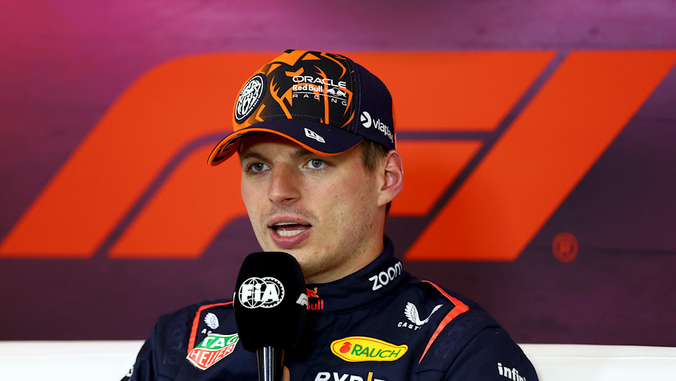 SPA, BELGIUM - JULY 27: Pole position qualifier Max Verstappen of the Netherlands and Oracle Red Bull Racing attends the press conference after qualifying ahead of the F1 Grand Prix of Belgium at Circuit de Spa-Francorchamps on July 27, 2024 in Spa, Belgium. (Photo by Bryn Lennon/Getty Images)