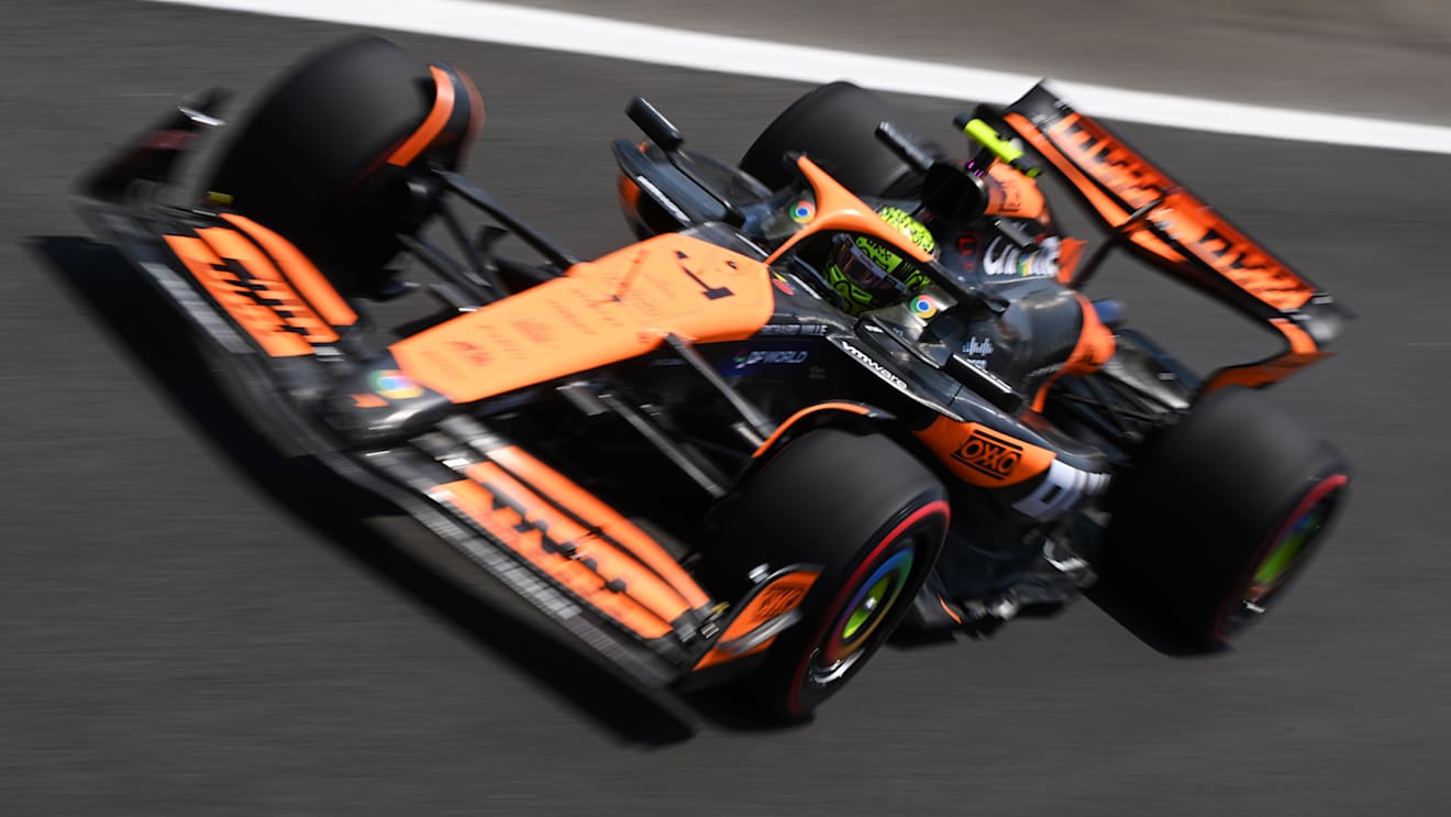 SAO PAULO, BRAZIL - NOVEMBER 01: Lando Norris of Great Britain driving the (4) McLaren MCL38 Mercedes on track during practice ahead of the F1 Grand Prix of Brazil at Autodromo Jose Carlos Pace on November 01, 2024 in Sao Paulo, Brazil. (Photo by Clive Mason/Getty Images)