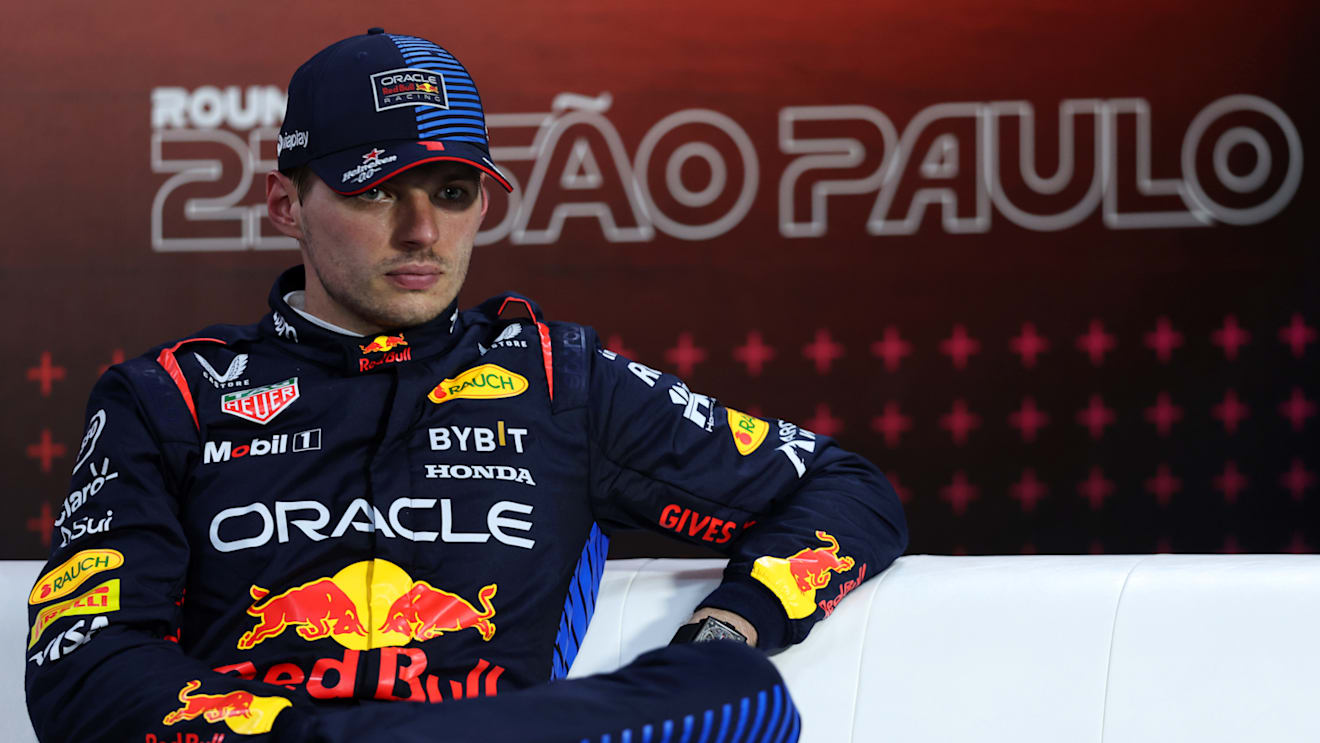 SAO PAULO, BRAZIL - NOVEMBER 02: Third placed Max Verstappen of the Netherlands and Oracle Red Bull Racing attends the press conference after the Sprint ahead of the F1 Grand Prix of Brazil at Autodromo Jose Carlos Pace on November 02, 2024 in Sao Paulo, Brazil. (Photo by Lars Baron/Getty Images)