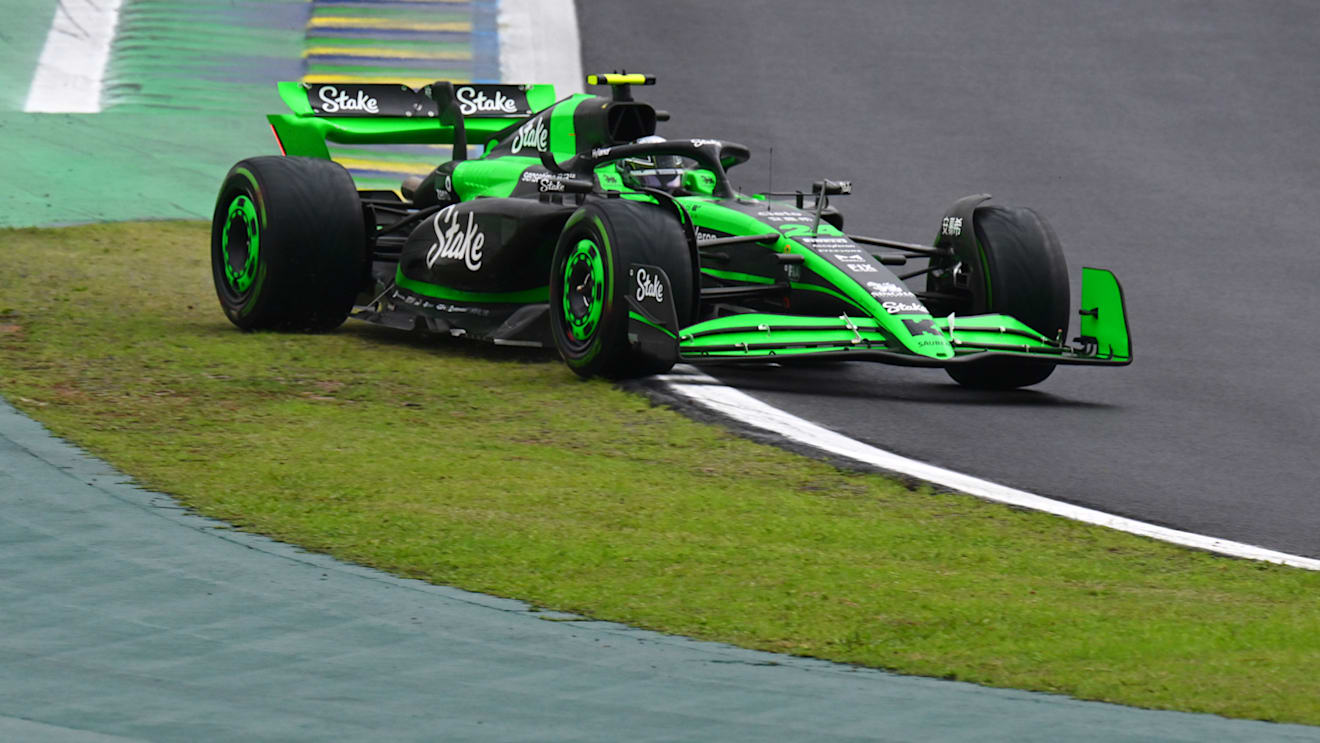 SAO PAULO, BRAZIL - NOVEMBER 03: Zhou Guanyu of China driving the (24) Kick Sauber C44 Ferrari runs wide during the F1 Grand Prix of Brazil at Autodromo Jose Carlos Pace on November 03, 2024 in Sao Paulo, Brazil. (Photo by Clive Mason/Getty Images)