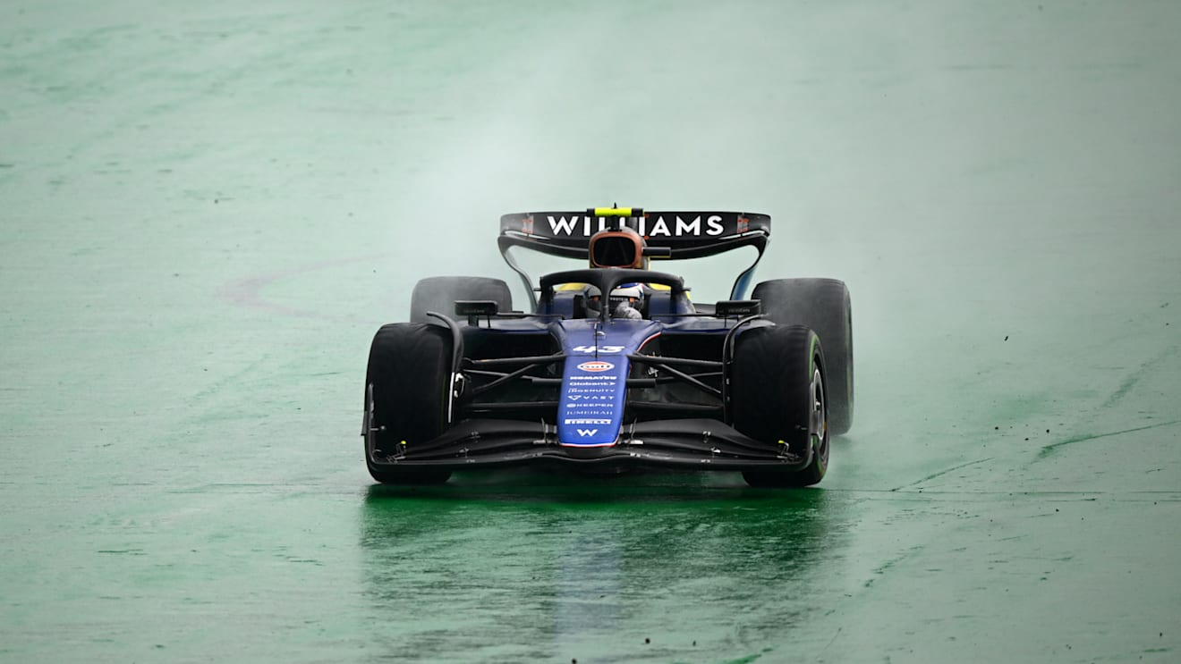 SAO PAULO, BRAZIL - NOVEMBER 03: Franco Colapinto of Argentina driving the (43) Williams FW45 Mercedes runs wide during the F1 Grand Prix of Brazil at Autodromo Jose Carlos Pace on November 03, 2024 in Sao Paulo, Brazil. (Photo by Clive Mason/Getty Images)