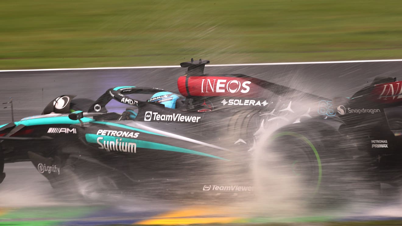 SAO PAULO, BRAZIL - NOVEMBER 03: George Russell of Great Britain driving the (63) Mercedes AMG Petronas F1 Team W15 on track during the F1 Grand Prix of Brazil at Autodromo Jose Carlos Pace on November 03, 2024 in Sao Paulo, Brazil. (Photo by Peter Fox - Formula 1/Formula 1 via Getty Images)