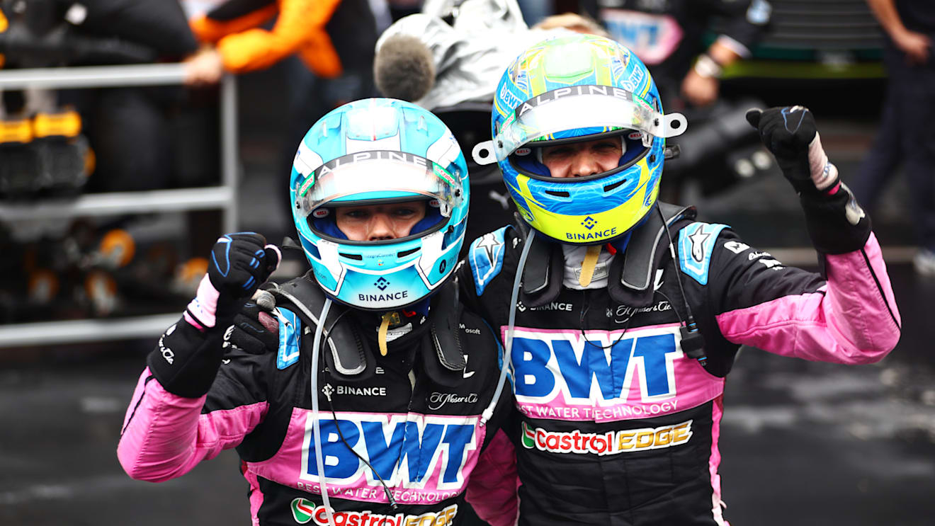 SAO PAULO, BRAZIL - NOVEMBER 03: Second placed Esteban Ocon of France and Alpine F1 and Third placed Pierre Gasly of France and Alpine F1 celebrate in parc ferme during the F1 Grand Prix of Brazil at Autodromo Jose Carlos Pace on November 03, 2024 in Sao Paulo, Brazil. (Photo by Peter Fox - Formula 1/Formula 1 via Getty Images)