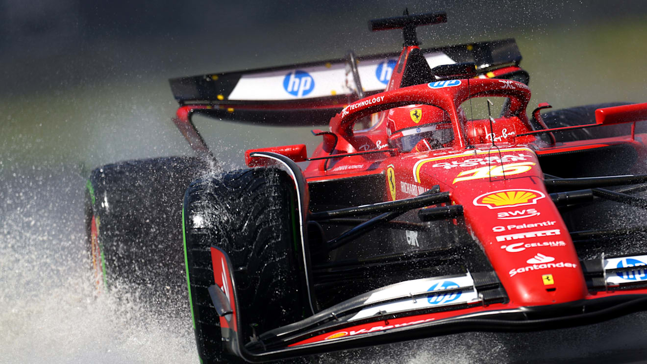 MONTREAL, QUEBEC - JUNE 07: Charles Leclerc of Monaco driving the (16) Ferrari SF-24 runs through a puddle on track during practice ahead of the F1 Grand Prix of Canada at Circuit Gilles Villeneuve on June 07, 2024 in Montreal, Quebec. (Photo by Clive Rose/Getty Images)