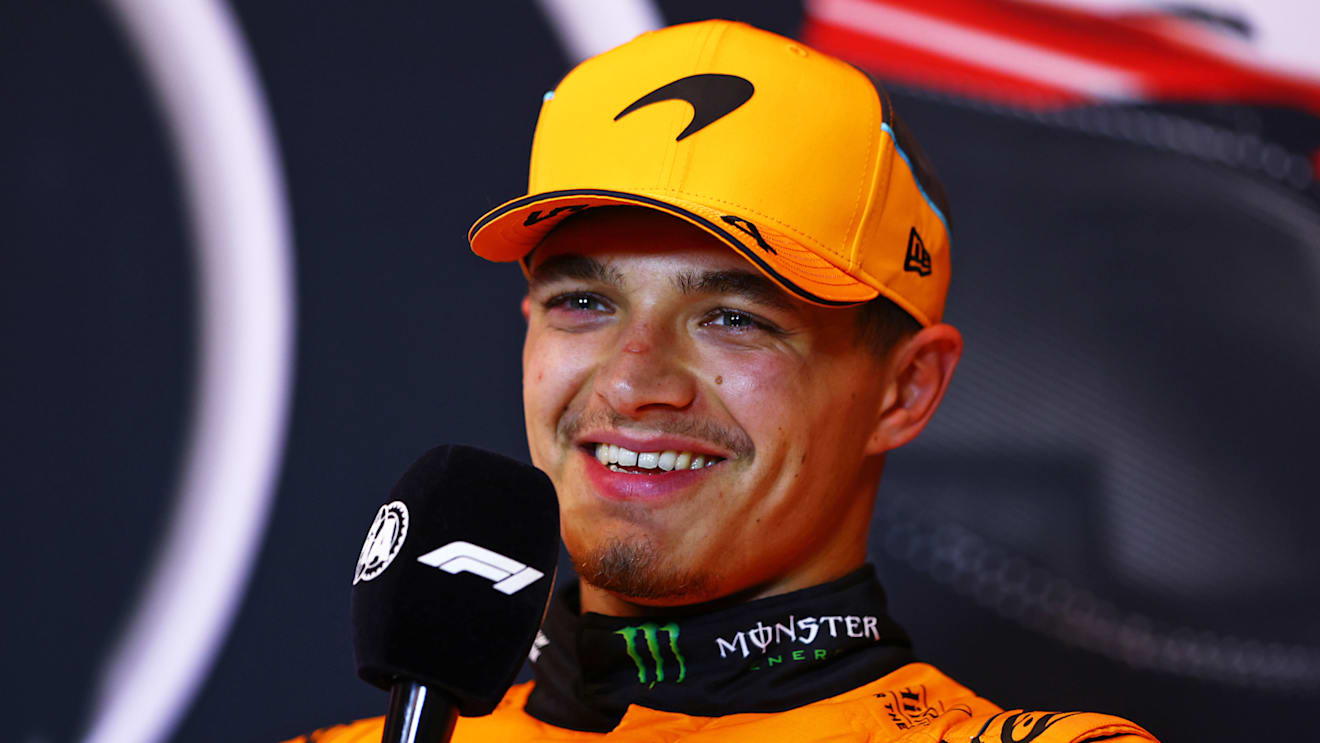 MONTREAL, QUEBEC - JUNE 08: Third placed qualifier Lando Norris of Great Britain and McLaren attends the press conference after qualifying ahead of the F1 Grand Prix of Canada at Circuit Gilles Villeneuve on June 08, 2024 in Montreal, Quebec. (Photo by Clive Rose/Getty Images)