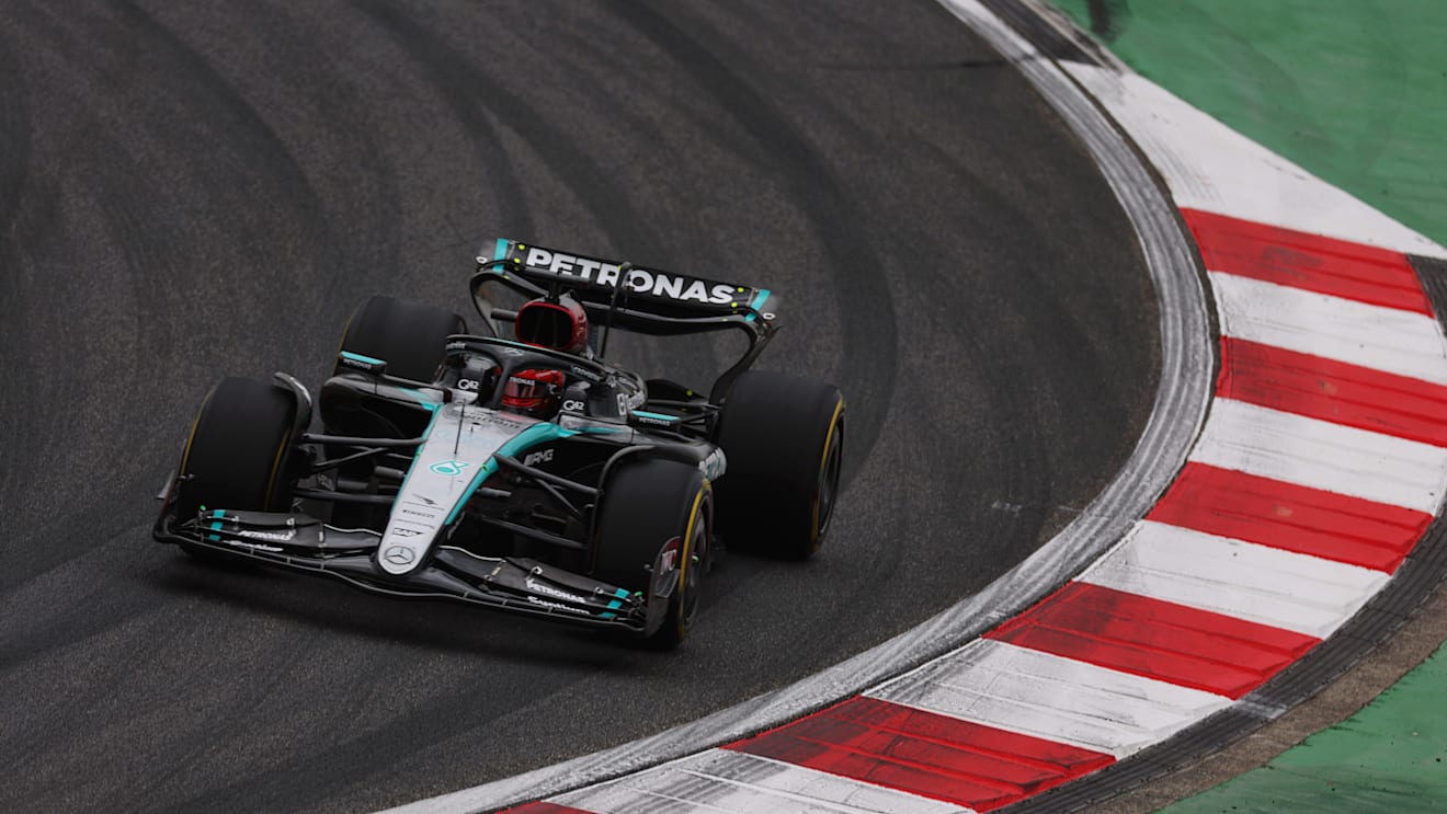 SHANGHAI, CHINA - APRIL 19: George Russell of Great Britain driving the (63) Mercedes AMG Petronas F1 Team W15 on track during Sprint Qualifying ahead of the F1 Grand Prix of China at Shanghai International Circuit on April 19, 2024 in Shanghai, China. (Photo by Lars Baron/Getty Images)
