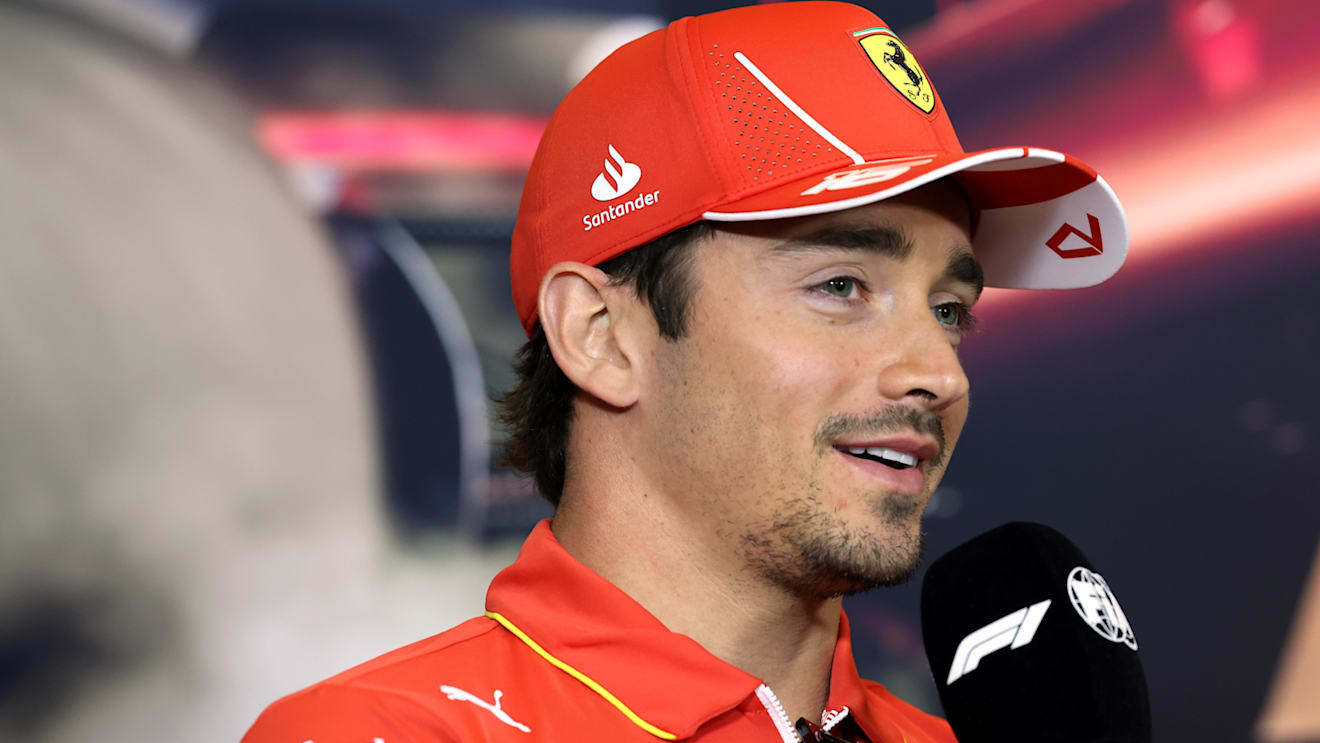 SHANGHAI, CHINA - APRIL 18: Charles Leclerc of Monaco and Ferrari talks in the Drivers Press Conference during previews ahead of the F1 Grand Prix of China at Shanghai International Circuit on April 18, 2024 in Shanghai, China. (Photo by Lintao Zhang/Getty Images )