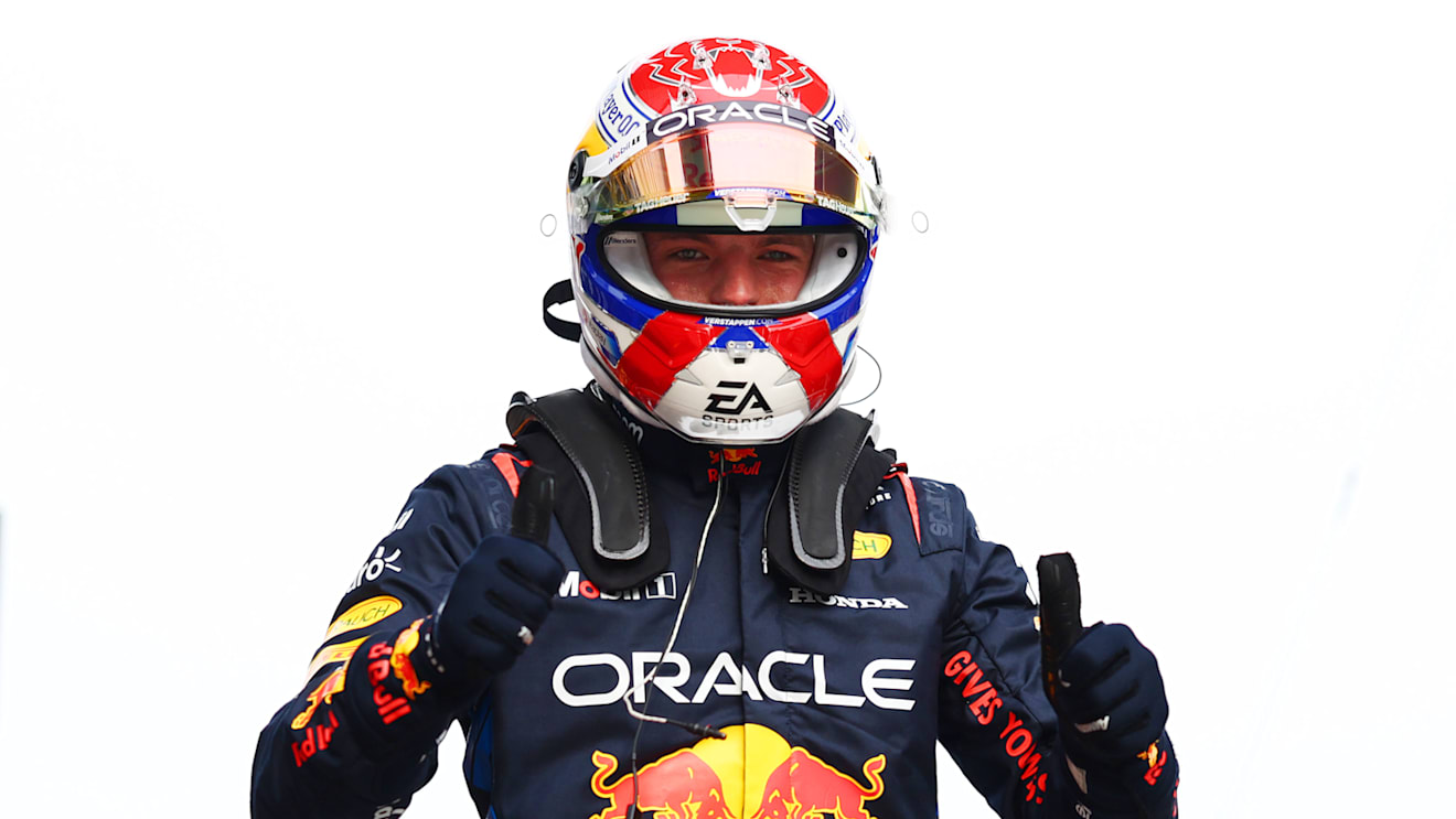 SHANGHAI, CHINA - APRIL 20: Pole position qualifier Max Verstappen of the Netherlands and Oracle Red Bull Racing celebrates in parc ferme after qualifying ahead of the F1 Grand Prix of China at Shanghai International Circuit on April 20, 2024 in Shanghai, China. (Photo by Bryn Lennon - Formula 1/Formula 1 via Getty Images)