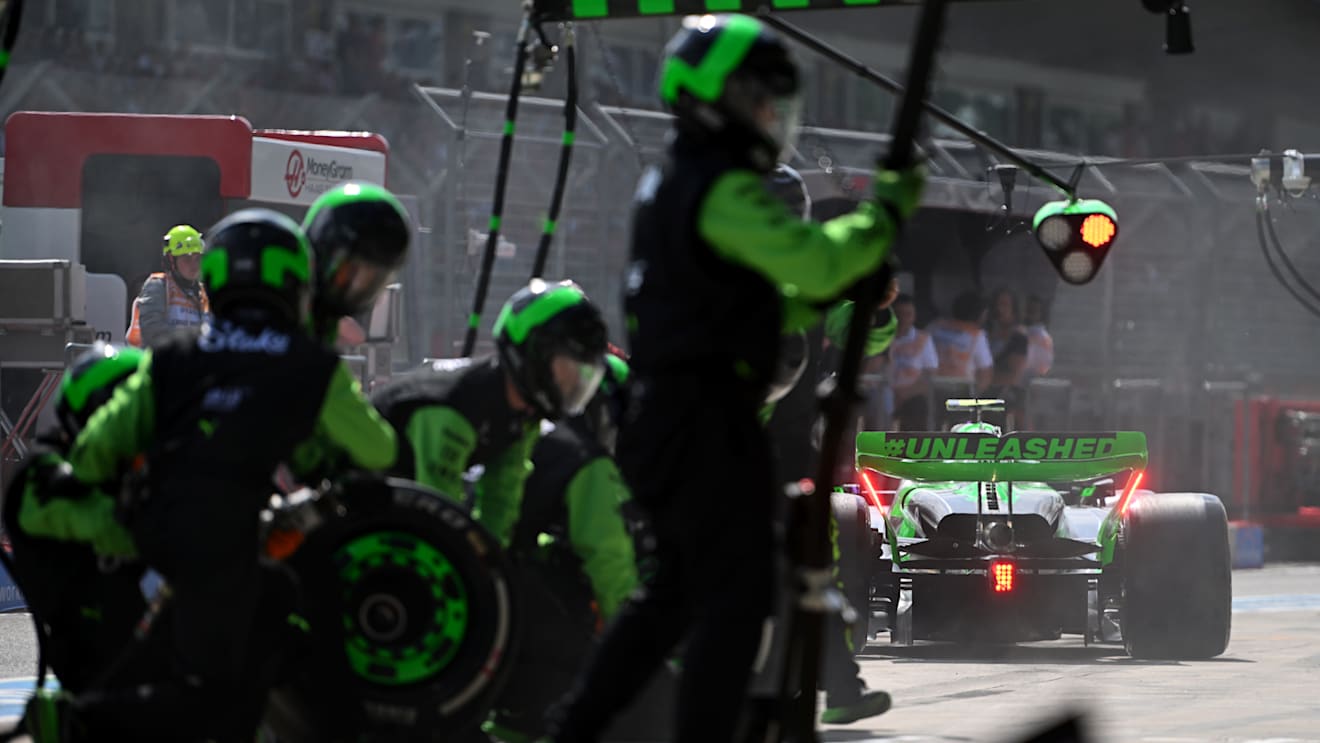 IMOLA, ITALY - MAY 19: Zhou Guanyu of China driving the (24) Kick Sauber C44 Ferrari makes a pitstop during the F1 Grand Prix of Emilia-Romagna at Autodromo Enzo e Dino Ferrari Circuit on May 19, 2024 in Imola, Italy. (Photo by Rudy Carezzevoli/Getty Images)