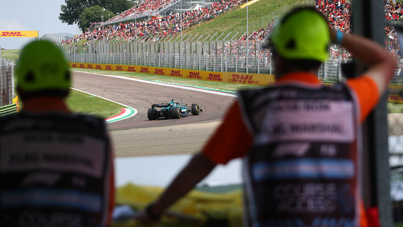 IMOLA, ITALY - MAY 19: Lance Stroll of Canada driving the (18) Aston Martin AMR24 Mercedes on track during the F1 Grand Prix of Emilia-Romagna at Autodromo Enzo e Dino Ferrari Circuit on May 19, 2024 in Imola, Italy. (Photo by Peter Fox - Formula 1/Formula 1 via Getty Images)