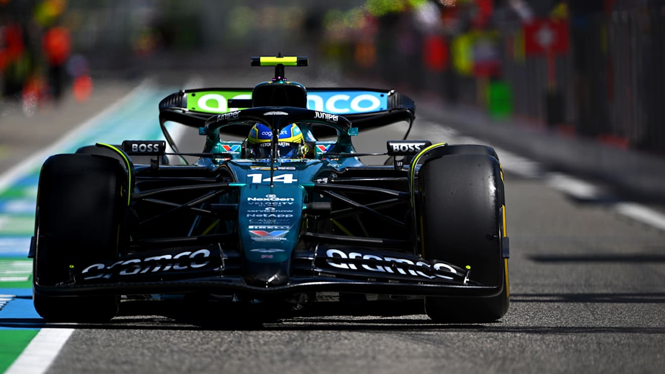 IMOLA, ITALY - MAY 17: Fernando Alonso of Spain driving the (14) Aston Martin AMR24 Mercedes in the Pitlane during practice ahead of the F1 Grand Prix of Emilia-Romagna at Autodromo Enzo e Dino Ferrari Circuit on May 17, 2024 in Imola, Italy. (Photo by Rudy Carezzevoli/Getty Images)