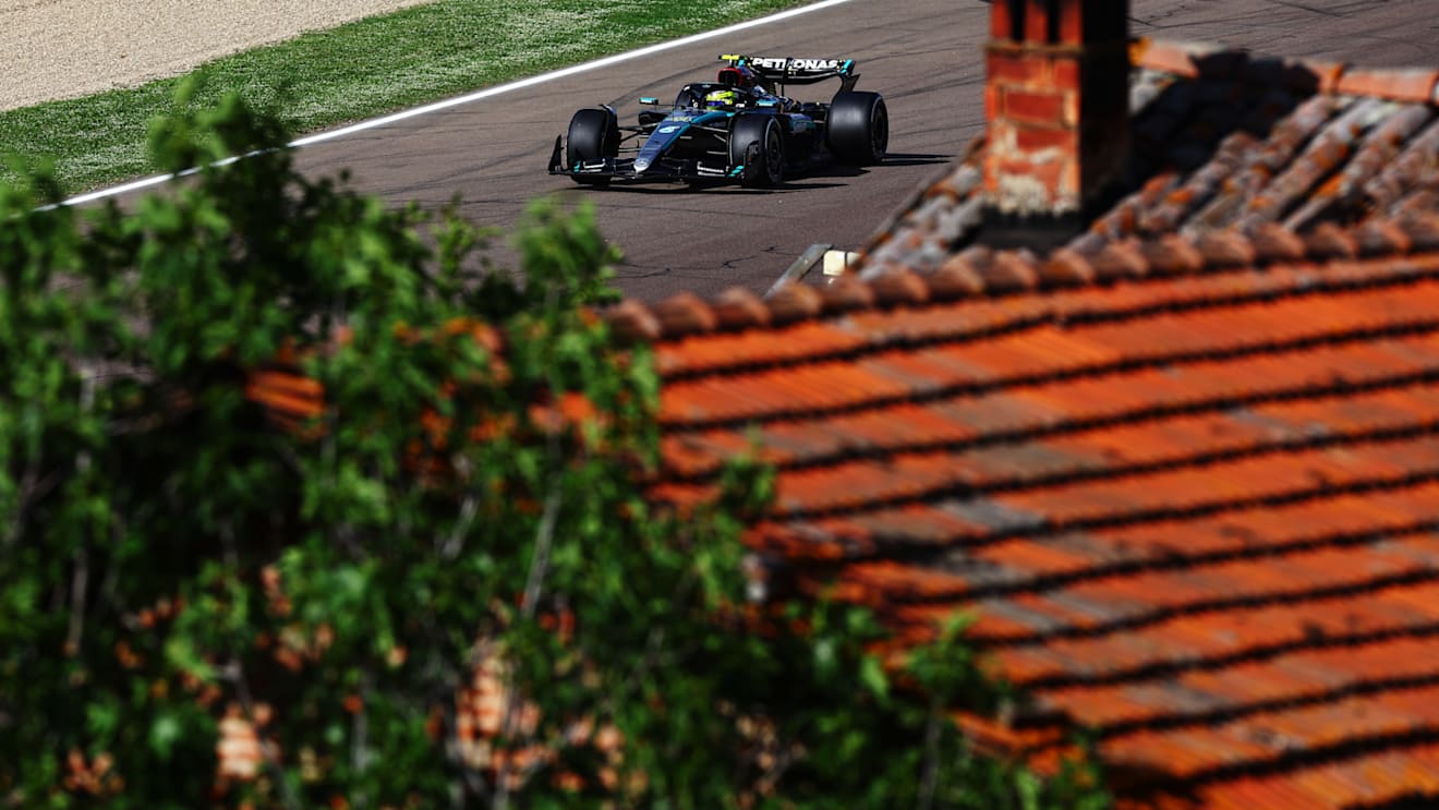 IMOLA, ITALY - MAY 17: Lewis Hamilton of Great Britain driving the (44) Mercedes AMG Petronas F1 Team W15 on track during practice ahead of the F1 Grand Prix of Emilia-Romagna at Autodromo Enzo e Dino Ferrari Circuit on May 17, 2024 in Imola, Italy. (Photo by Mark Thompson/Getty Images)
