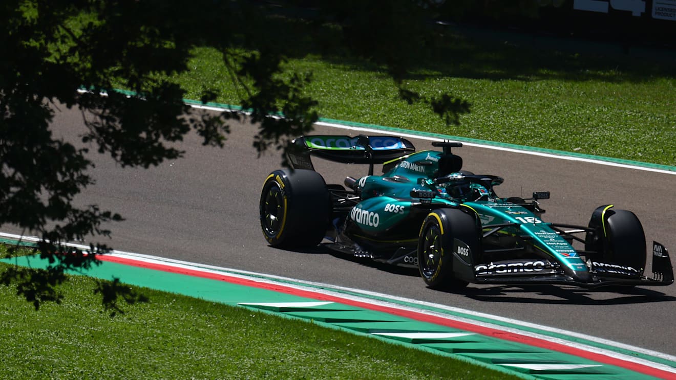 IMOLA, ITALY - MAY 18: Lance Stroll of Canada driving the (18) Aston Martin AMR24 Mercedes on track during final practice ahead of the F1 Grand Prix of Emilia-Romagna at Autodromo Enzo e Dino Ferrari Circuit on May 18, 2024 in Imola, Italy. (Photo by Clive Rose/Getty Images)