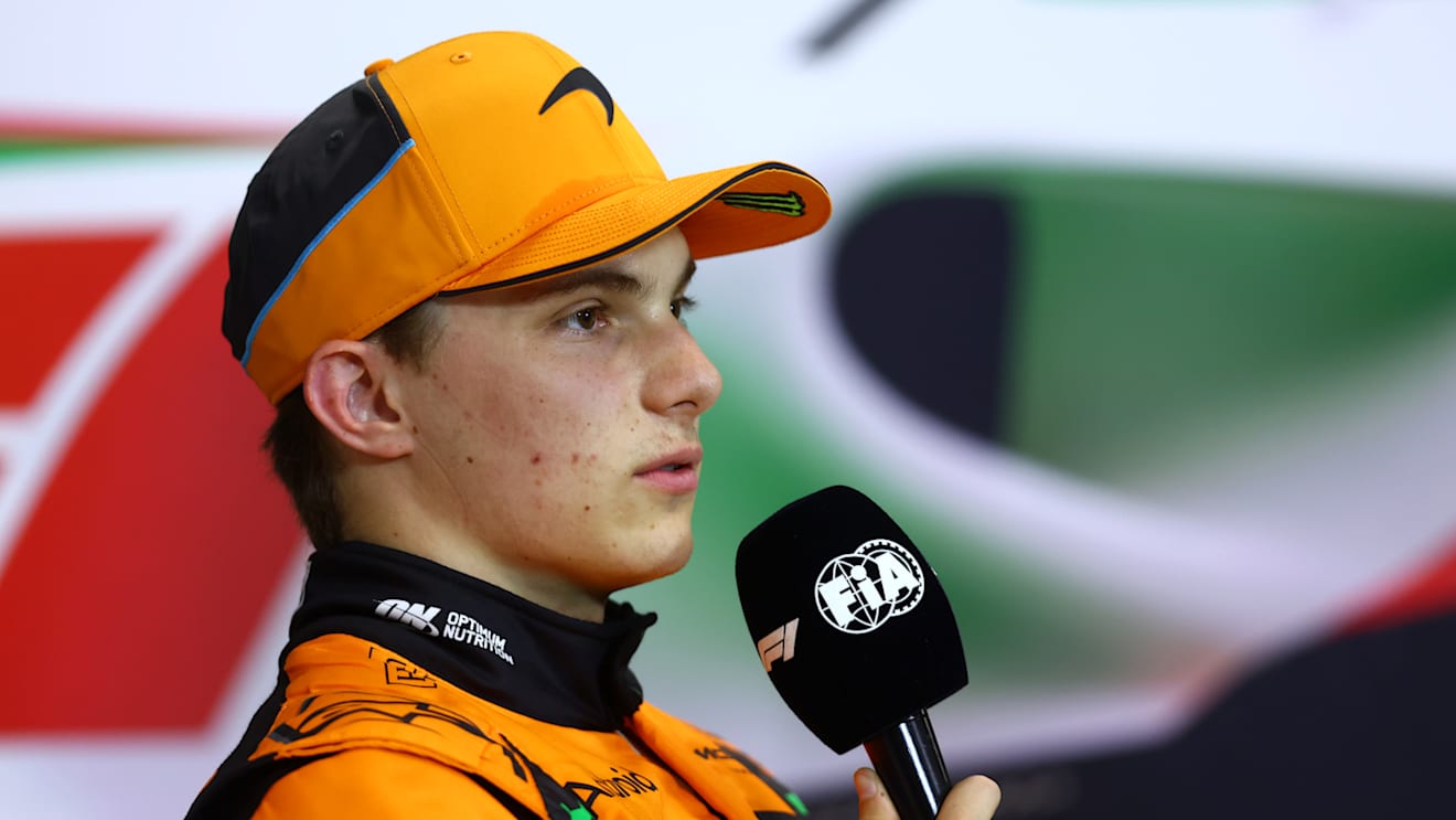 IMOLA, ITALY - MAY 18: Second placed qualifier Oscar Piastri of Australia and McLaren attends the press conference after qualifying ahead of the F1 Grand Prix of Emilia-Romagna at Autodromo Enzo e Dino Ferrari Circuit on May 18, 2024 in Imola, Italy. (Photo by Lars Baron/Getty Images)