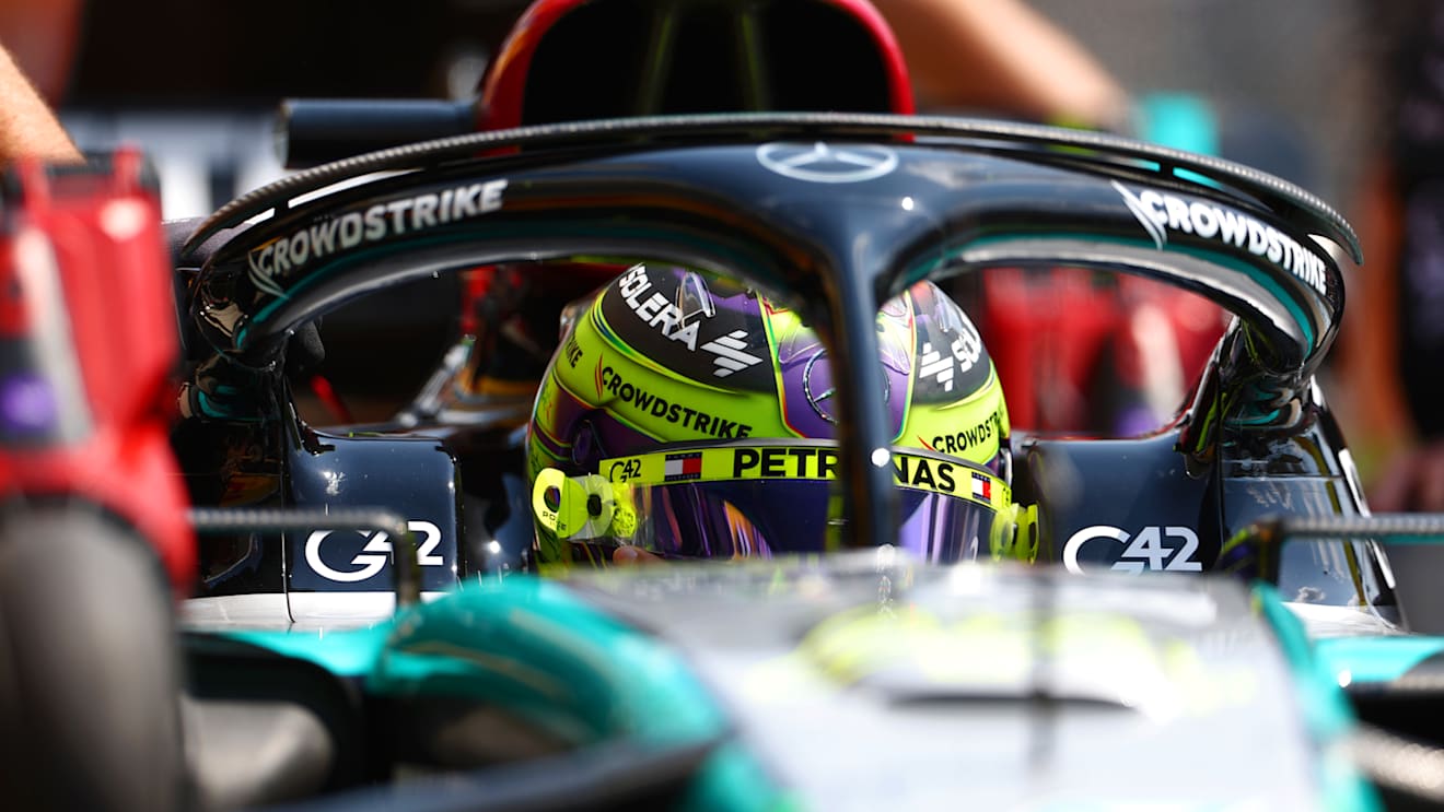 BUDAPEST, HUNGARY - JULY 19: Lewis Hamilton of Great Britain driving the (44) Mercedes AMG Petronas F1 Team W15 makes a pitstop during practice ahead of the F1 Grand Prix of Hungary at Hungaroring on July 19, 2024 in Budapest, Hungary. (Photo by Bryn Lennon - Formula 1/Formula 1 via Getty Images)