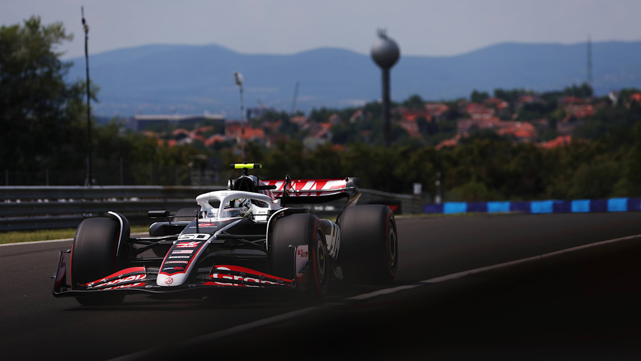 BUDAPEST, HUNGARY - JULY 19: Oliver Bearman of Great Britain driving the (50) Haas F1 VF-24 Ferrari on track during practice ahead of the F1 Grand Prix of Hungary at Hungaroring on July 19, 2024 in Budapest, Hungary. (Photo by Dean Mouhtaropoulos/Getty Images)