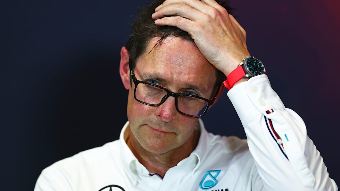 BUDAPEST, HUNGARY - JULY 19: Andrew Shovlin, Trackside Engineering Director of Mercedes GP attends the Team Principals Press Conference  during practice ahead of the F1 Grand Prix of Hungary at Hungaroring on July 19, 2024 in Budapest, Hungary. (Photo by Bryn Lennon/Getty Images)