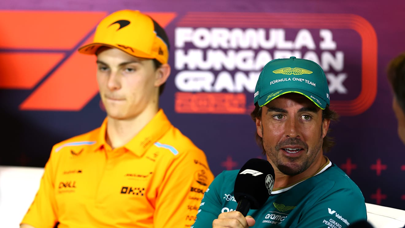 BUDAPEST, HUNGARY - JULY 18: Fernando Alonso of Spain and Aston Martin F1 Team attends the Drivers Press Conference during previews ahead of the F1 Grand Prix of Hungary at Hungaroring on July 18, 2024 in Budapest, Hungary. (Photo by Bryn Lennon/Getty Images)