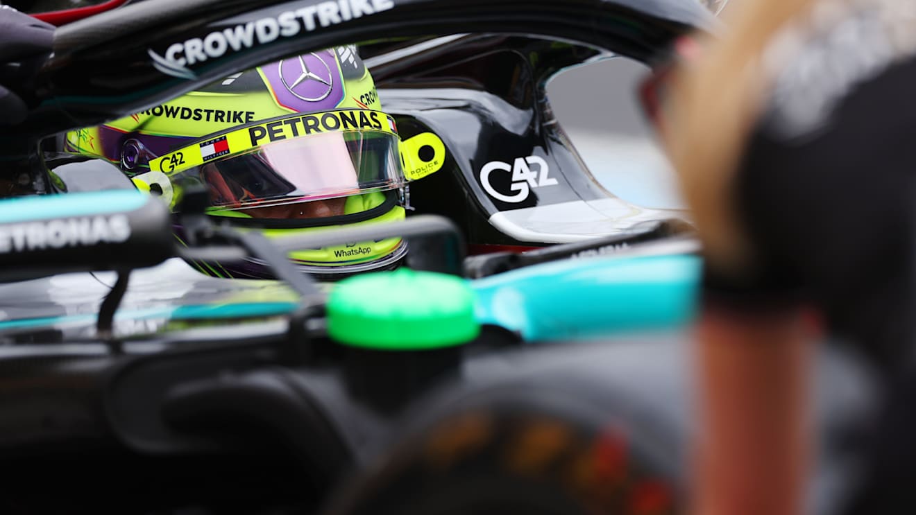 BUDAPEST, HUNGARY - JULY 20: Lewis Hamilton of Great Britain and Mercedes prepares to drive in the Pitlane during final practice ahead of the F1 Grand Prix of Hungary at Hungaroring on July 20, 2024 in Budapest, Hungary. (Photo by Dean Mouhtaropoulos/Getty Images)