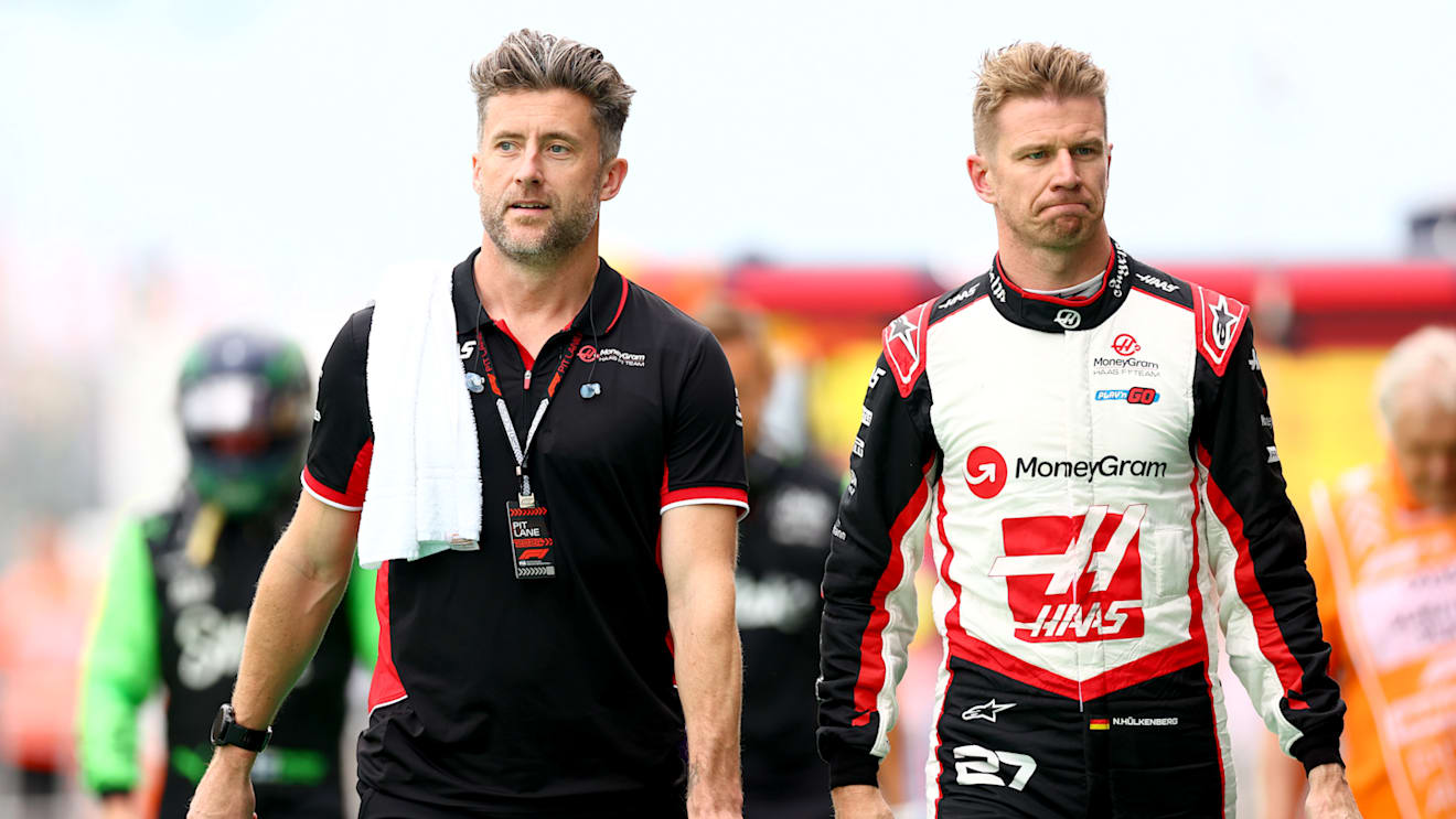 BUDAPEST, HUNGARY - JULY 20: 11th placed qualifier Nico Hulkenberg of Germany and Haas F1 walks in the Pitlane during qualifying ahead of the F1 Grand Prix of Hungary at Hungaroring on July 20, 2024 in Budapest, Hungary. (Photo by Bryn Lennon - Formula 1/Formula 1 via Getty Images)