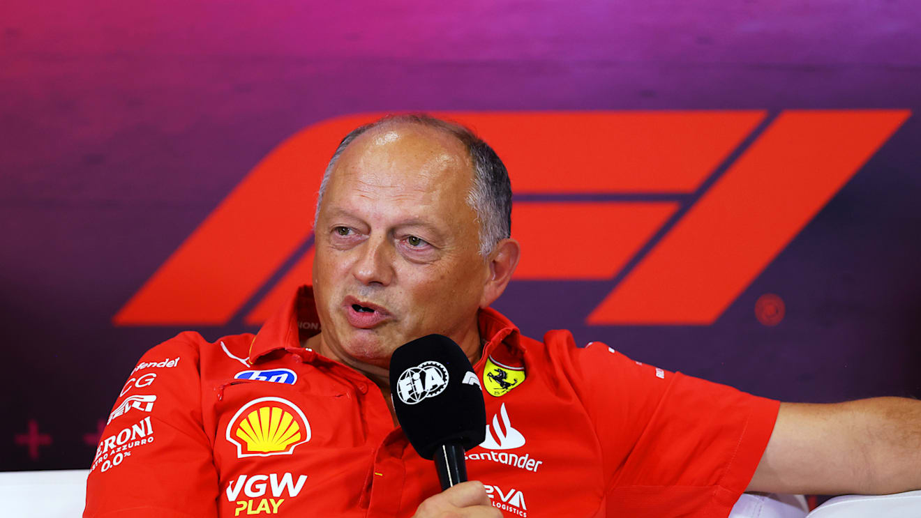 MONZA, ITALY - AUGUST 30: Ferrari Team Principal Frederic Vasseur attends the Team Principals Press Conference during practice ahead of the F1 Grand Prix of Italy at Autodromo Nazionale Monza on August 30, 2024 in Monza, Italy. (Photo by Bryn Lennon/Getty Images)