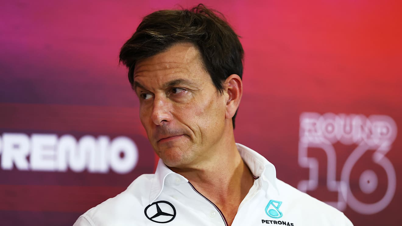MONZA, ITALY - AUGUST 30: Mercedes GP Executive Director Toto Wolff attends the Team Principals Press Conference during practice ahead of the F1 Grand Prix of Italy at Autodromo Nazionale Monza on August 30, 2024 in Monza, Italy. (Photo by Bryn Lennon/Getty Images)