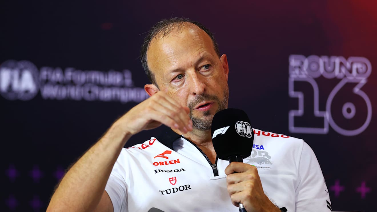 MONZA, ITALY - AUGUST 30: Peter Bayer, CEO of Visa Cash App RB attends the Team Principals Press Conference during practice ahead of the F1 Grand Prix of Italy at Autodromo Nazionale Monza on August 30, 2024 in Monza, Italy. (Photo by Bryn Lennon/Getty Images)