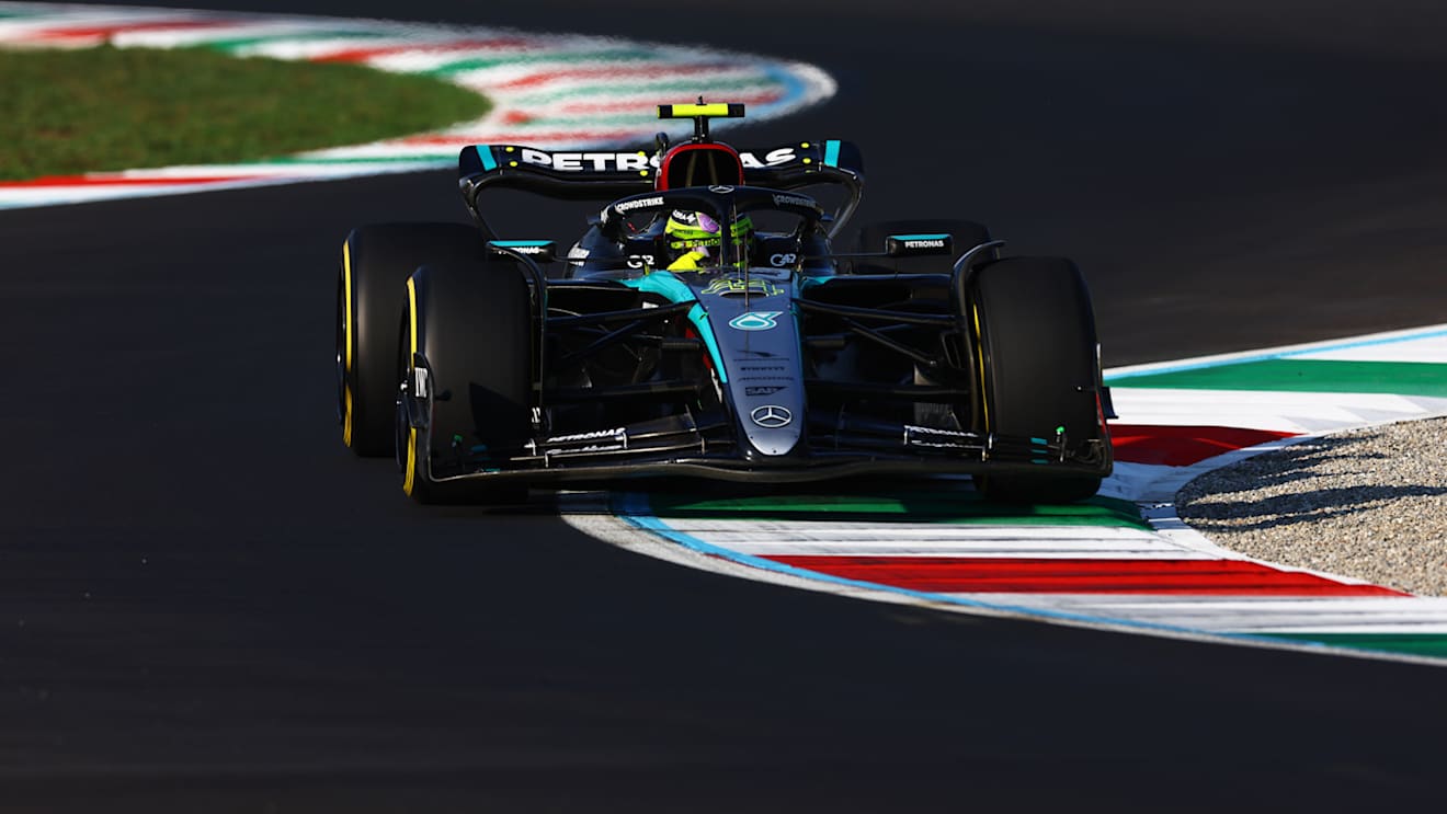 MONZA, ITALY - AUGUST 30: Lewis Hamilton of Great Britain driving the (44) Mercedes AMG Petronas F1 Team W15 on track during practice ahead of the F1 Grand Prix of Italy at Autodromo Nazionale Monza on August 30, 2024 in Monza, Italy. (Photo by Mark Thompson/Getty Images)